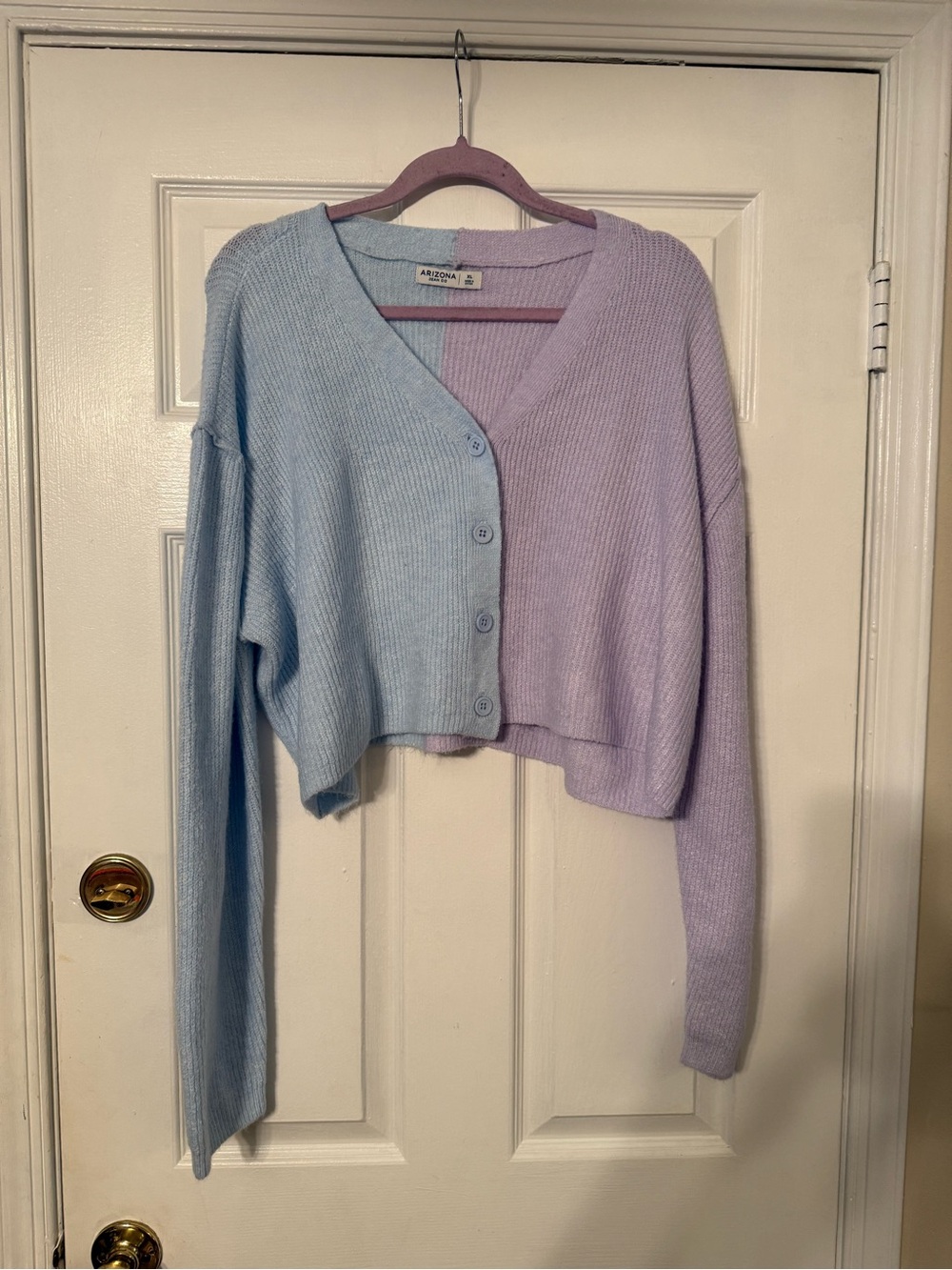 Arizona Jean Company Pastel Blue & Lavender Cropped Cardigan